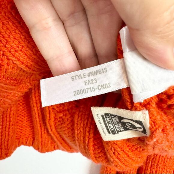 NWT Madewell Women's Cable Knit Fisherman Sweater in Roasted Squash Orange - Picture 13 of 13